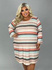 39 PQ {Big Plans} Taupe Stripe Print Dress w/Pockets CURVY BRAND!!! EXTENDED PLUS SIZE 4X 5X 6X  (May Size Down 1 Size)