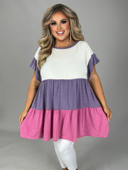 22 CP-U {Share The Joy} Lavender/Pink Contrast Dress PLUS SIZE 1X 2X 3X