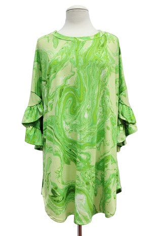 89 PQ {Here To Stay} Lime Green Ribbed Tie Dye Top EXTENDED PLUS SIZE 4X 5X 6X