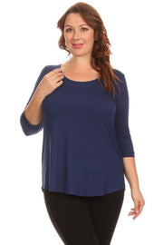 70 SQ {Be Happy With Who You Are} Navy 3/4 Sleeve Top PLUS SIZE 1X 2X 3X