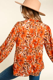 1-  29 PLS {Sweet And Charming} Rust Floral Ruffle Neck Top PLUS SIZE XL 2X 3X