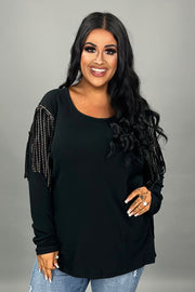 1-33 SD {Remember The Time} VOCAL Black Ribbed Top w/Fringe & Studs PLUS SIZE XL 2X 3X