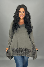 44 SD {Amazing View} VOCAL Grey Top w/Black Studs PLUS SIZE XL 2X 3X