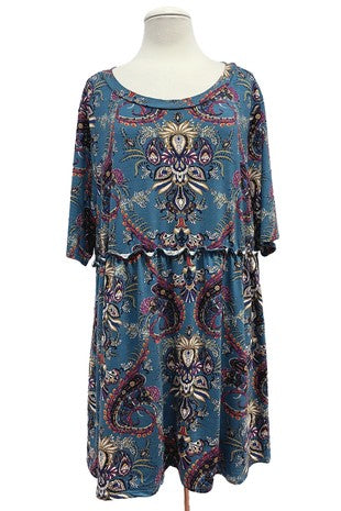 28 PSS {My Next Adventure} Teal Paisley Babydoll Tunic EXTENDED PLUS SIZE 4X 5X 6X