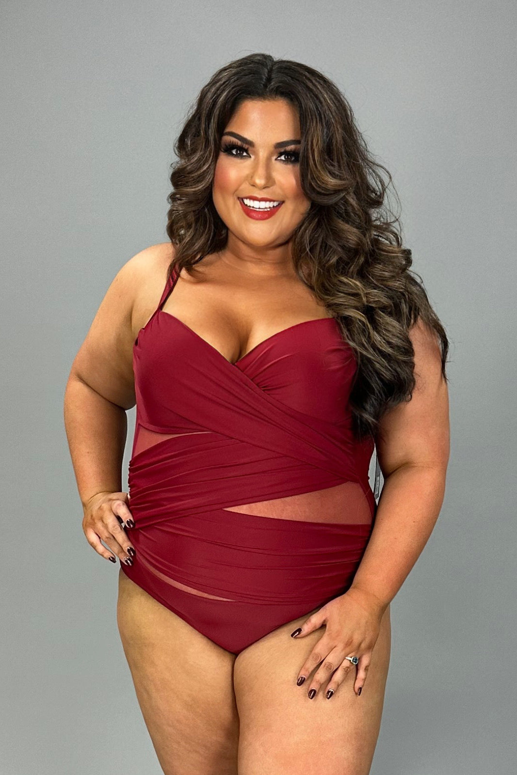 SWIM Curvy Elegance Burgundy One Piece Swimsuit Runs Small