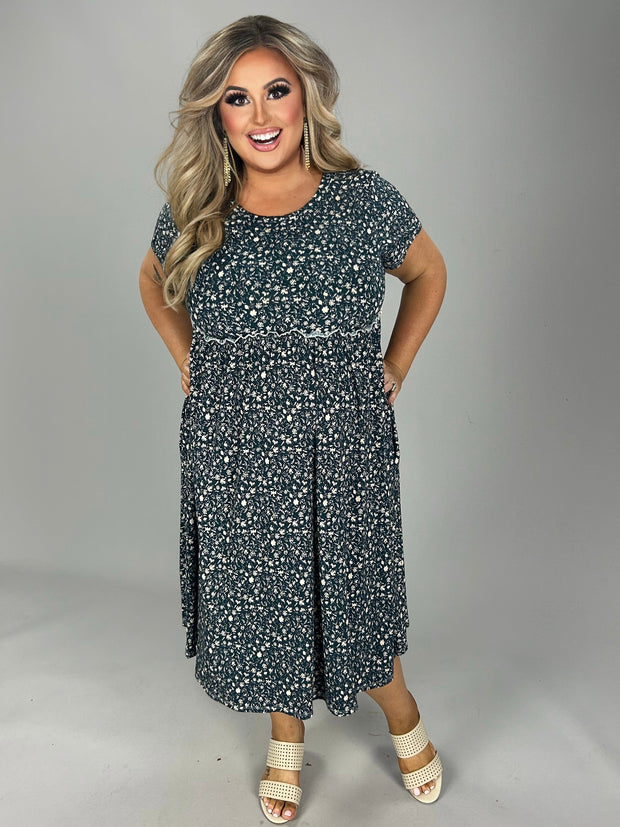 65 PSS {Loved Forever} Dark Green Floral Babydoll Dress PLUS SIZE 1X 2X 3X