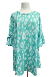 12 PSS {Best Intentions} Green/Mint Leopard Print Top EXTENDED PLUS SIZE 4X 5X 6X