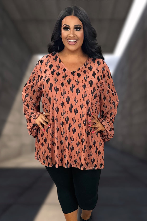 1-20 PLS  {Desert Shade} Rust Catcus Print Lined Top PLUS SIZE 3X