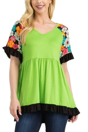 60 CP {Beginning To Bloom} Lime/Black Floral Babydoll Top PLUS SIZE XL –  Curvy Boutique Plus Size Clothing