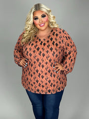 1-20 PLS  {Desert Shade} Rust Catcus Print Lined Top PLUS SIZE 3X