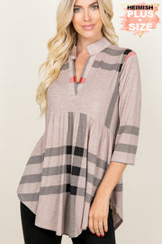 SALE!! 33 PQ {Keep It Consistent} Mocha Plaid Babydoll Top PLUS SIZE 1X 2X 3X