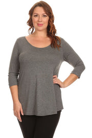 73 SQ {Be Happy With Who You Are} Charcoal 3/4 Sleeve Top PLUS SIZE 1X 2X 3X