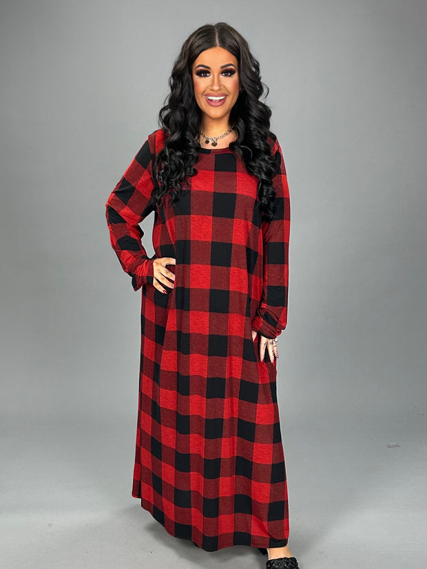 LD-A {The Answer} Red Plaid Long Dress PLUS SIZE 1X 2X 3X