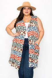 1-60 OT {Wild Visions} Multi Colored Animal Print Vest With Front Pockets