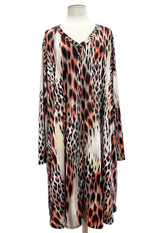 SALE!! 32 PLS {Burning Kind Of Love} Ivory/Coral Animal Print Dress EXTENDED PLUS SIZE 4X 5X 6X