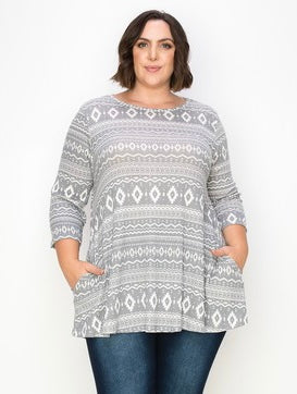 SALE!! 17 PQ {No Nonsense} Grey Mixed Print 3/4 Sleeve Top EXTENDED PLUS SIZE 3X 4X 5X