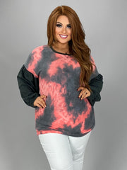 SALE! 25 CP-O {Late For The Party} Pink Grey Tie Dye Top PLUS SIZE XL 2X 3X