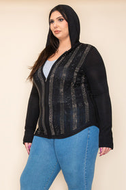 1-46 OT [Made for You} VOCAL  Black Studded Zip Up Cardigan  w/Hood  PLUS SIZE 1X 2X 3X