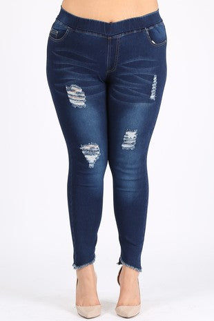 LEG-49 {Ready To Dance} Dark Blue Distressed Jeggings – Curvy Boutique ...