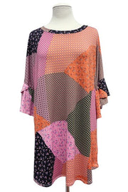 27 PSS {More Than Patchwork} Coral/Brown Patchwork Top EXTENDED PLUS SIZE 4X 5X 6X