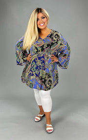 65 PQ {Give Me A Hand} Royal Blue Paisley V-Neck Tunic EXTENDED PLUS SIZE 3X 4X 5X