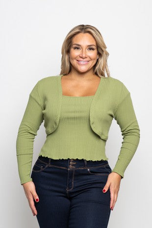 SALE! 43 OT {Promise To Stay} Olive Ribbed Bolero Cardigan PLUS SIZE 1X 2X 3X