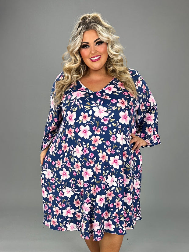 60 PQ {Pride And Joy} Navy Floral V-Neck Dress CURVY BRAND!!! EXTENDED PLUS SIZE 4X 5X 6X