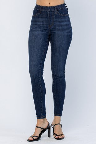 LEG-72 {Judy Blue} Med Blue Pull On Skinny Jeans w/Patch Pkts EXTENDED PLUS SIZE 18 20 22 24