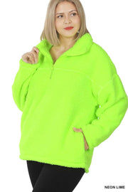 31 SLS-A {For The Moment} Neon  Lime Fleece Pullover  PLUS SIZE 1X 2X 3X