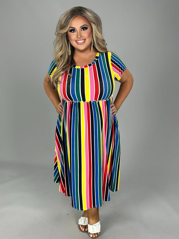 42 PSS-E {Endlessly Obsessed} Multi-Color Stripe Print Dress EXTENDED PLUS SIZE 1X 2X 3X 4X 5X