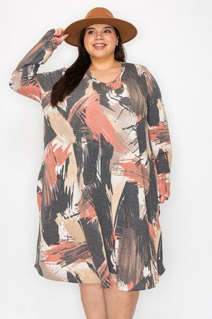 27 PLS {In Too Deep} Charcoal Brush Stroke Print Dress EXTENDED PLUS SIZE 4X 5X 6X