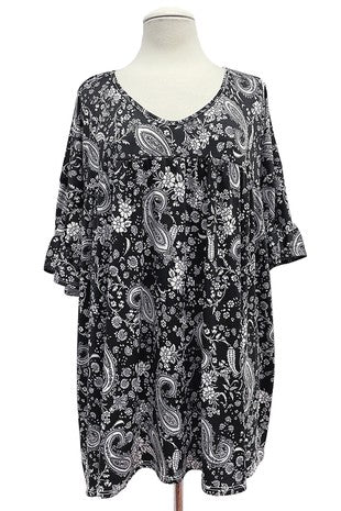 34 PSS {Sweetest Dreams} Black Paisley Print Tunic EXTENDED PLUS SIZE 4X 5X 6X