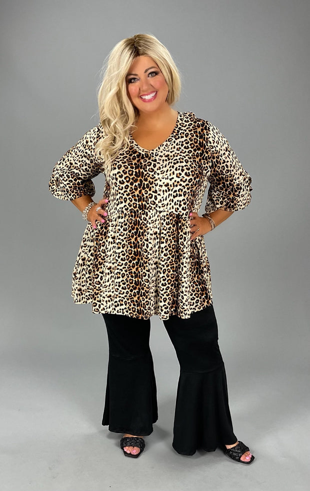 SALE! 49 PSS {String You Along} Brown Leopard  V-Neck Babydoll Top EXTENDED PLUS SIZE 3X 4X 5X