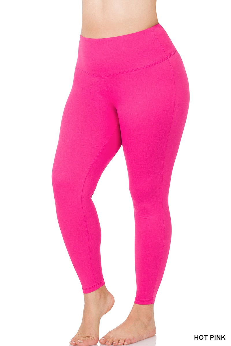 LEG-82 {Sporty Vibe} Hot Pink Wide Waistband Leggings PLUS SIZE 1X 2X –  Curvy Boutique Plus Size Clothing