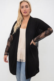 58 OT {Pretty Epiphany} VOCAL Black Cardigan w/ Lace Sleeves & Back PLUS SIZE XL 2X 3X