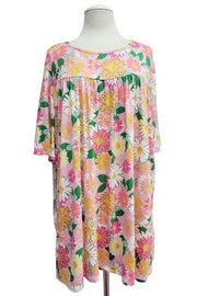 52 PSS {Invest In Daisy} Pink/Green Daisy Print Top EXTENDED PLUS SIZE 4X 5X 6X (Size Up 1 Size)