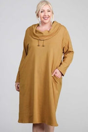 57 SLS [Call A Truce} Mustard Cowl Neck Dress PLUS SIZE 1X 2X 3X