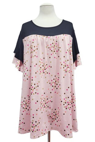 92 CP {Just The Thing} Black/Pink Polka Dot Top EXTENDED PLUS SIZE 3X 4X 5X (True To Size}