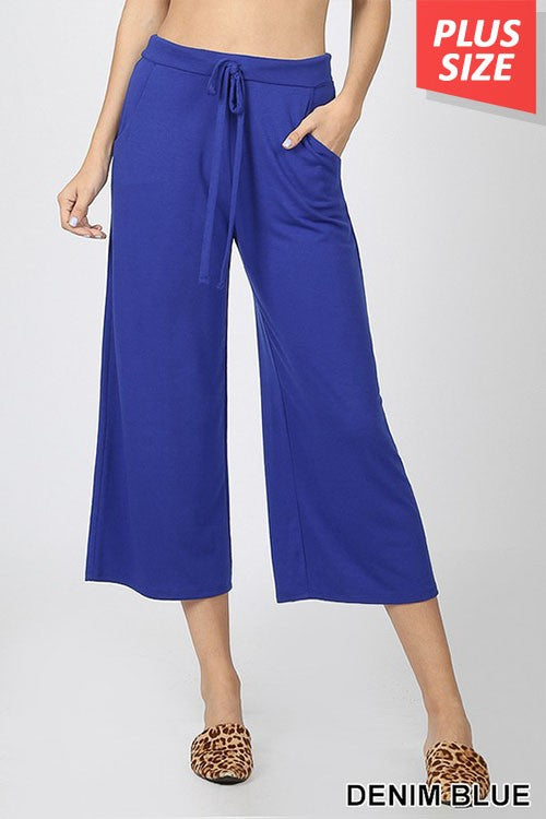 LEG-M {True Blue} Zenana Royal Blue Cropped Pants PLUS SIZE 1X 2X 3X