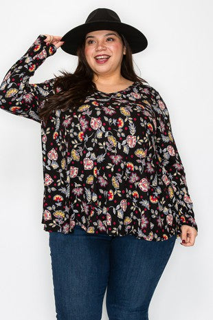 73 PLS {A Tempting Sight} Black Floral Print V-Neck Top EXTENDED PLUS SIZE 3X 4X 5X