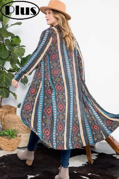 LD-U {Realized Fun} Multi-Color Tribal Print Duster PLUS SIZE 1X 2X 3X