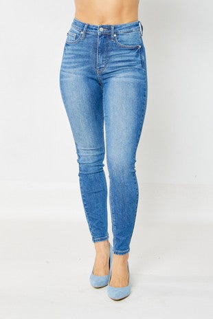 LEG-99 {Judy Blue} Med Blue Tummy Control Skinny Jeans EXTENDED PLUS SIZE 14 16 18 20 22 24