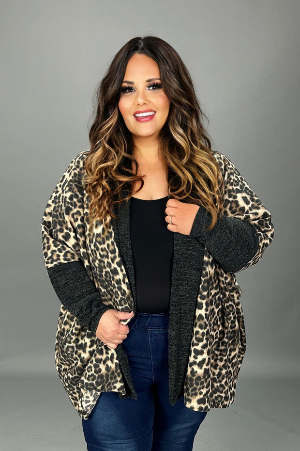 54 OT {Twist Of Fate} Brown Leopard Print Cardigan PLUS SIZE 1X 2X 3X