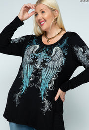 30 SD {Angel Inspired} VOCAL Black/Teal Angel Wing Top PLUS SIZE XL 2X 3X