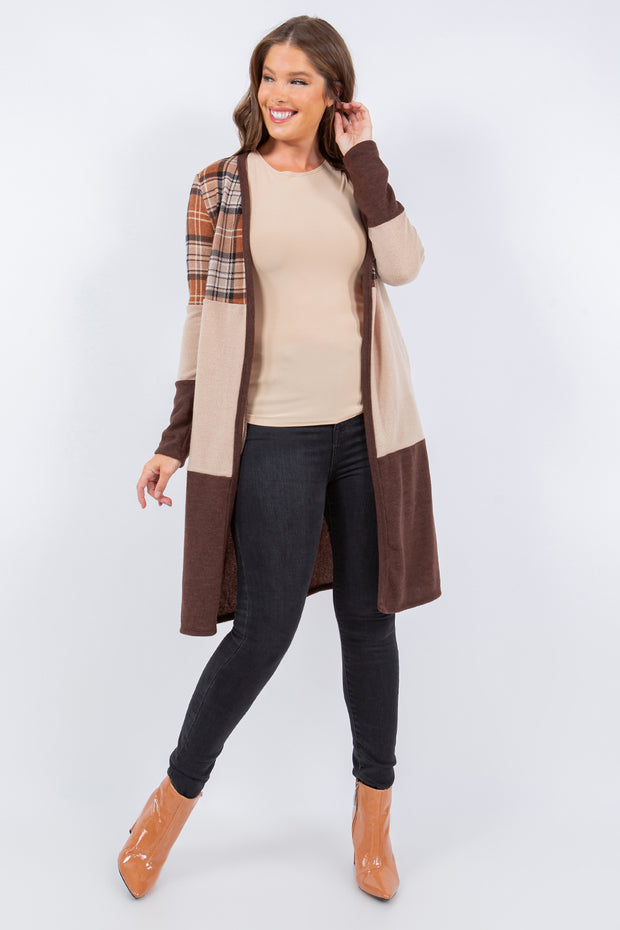 20 OT {Seasonal Shift} Brown Plaid Taupe Long Duster PLUS SIZE 1X 2X 3X