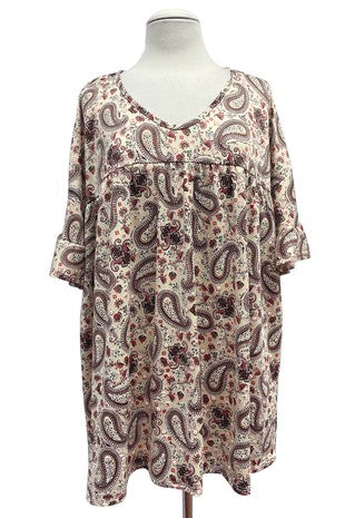 53 PSS {My First Choice} Beige Paisley Print Top EXTENDED PLUS SIZE 4X 5X 6X