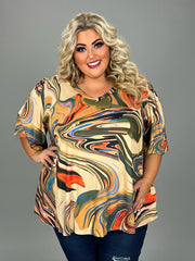 SALE!! 27 PSS {Perpetual Motion} Multi-Color Swirl Print V-Neck Top EXTENDED PLUS SIZE 3X 4X 5X