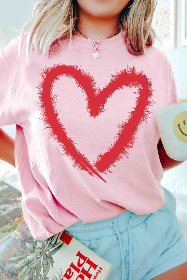 25 GT {Heartbeat Tempo} Pink/Red Heart Graphic Tee PLUS SIZE 1X 2X 3X