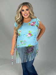 SALE!! 67 PPS-Q { Slanted Rose} Light Blue Tunic W/ Roses  PLUS SIZE 1X 2X 3X