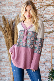 15 CP {Unique & Interesting} Mauve & Ivory Waffle Knit Top PLUS SIZE 1X 2X 3X